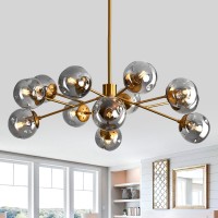 Szxykeji 12 Light Chandelier Mid Century Glass Globe Chandelier Gold Sputnik Pendant Lighting Ceiling Light For Living Room Kitc