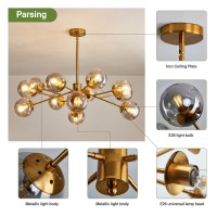 Szxykeji 12 Light Chandelier Mid Century Glass Globe Chandelier Gold Sputnik Pendant Lighting Ceiling Light For Living Room Kitc