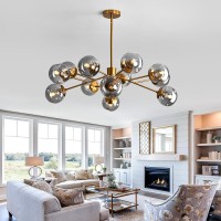 Szxykeji 12 Light Chandelier Mid Century Glass Globe Chandelier Gold Sputnik Pendant Lighting Ceiling Light For Living Room Kitc