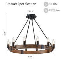 Wuzups 12-Light Wagon Wheel Candle Chandelier Large Rustic Farmhouse Industrial Round Ceiling Light Fixture For Dining Room Kitchen Island Foyer, H 21.9