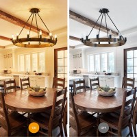 Wuzups 12-Light Wagon Wheel Candle Chandelier Large Rustic Farmhouse Industrial Round Ceiling Light Fixture For Dining Room Kitchen Island Foyer, H 21.9