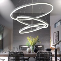 Embring 3 Ring Chandelier D315 Large Modern Led Chandelier For Dining Room Dimmable Modern Led Pendant Light Silver With Remo