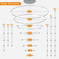 Embring 3 Ring Chandelier D315 Large Modern Led Chandelier For Dining Room Dimmable Modern Led Pendant Light Silver With Remo