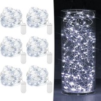 6 Pack Fairy Lights Battery Operated 7Ft 20 Led Mini String Lights Twinkle Lights Silver Wire Firefly Starry Lights For Mason Ja