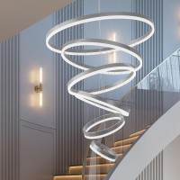 Modern Chandelier 6 Ring Chandelier Silver Modern Led Chandelier Dimmable High Ceiling Chandelier D315 Large Chandelier For H