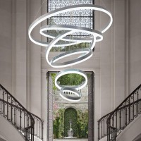 Modern Chandelier 6 Ring Chandelier Silver Modern Led Chandelier Dimmable High Ceiling Chandelier D315 Large Chandelier For H