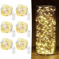 6 Pack Fairy Lights Battery Operated 7Ft 20 Led Mini String Lights Twinkle Lights Silver Wire Firefly Starry Lights For Mason Ja