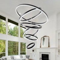 Embring Modern Led Chandelier Large 6 Ring Chandelier D315 Black Modern Chandeliers For High Ceiling Chandelier Light Fixture W