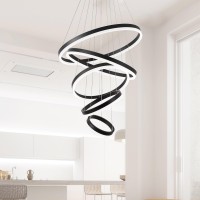 Led Chandelier Modern Led Chandelier 5 Rings Black Chandelier For Dining Room Dimmable With Remote Acrylic Adjustable Circle Ch