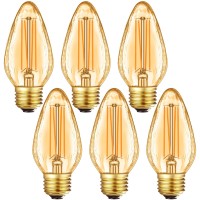 Leools F15 8W Led Porch Light Bulb Outdoor, E26 Medium Base Led Post Bulb For 75W Incandescent Equivalent,Dimmable 2700K Warm White Flame Wrinkle Amber Glass, For Ceiling Fan And Lantern Lamp, 6-Pack