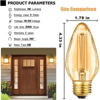 Leools F15 8W Led Porch Light Bulb Outdoor, E26 Medium Base Led Post Bulb For 75W Incandescent Equivalent,Dimmable 2700K Warm White Flame Wrinkle Amber Glass, For Ceiling Fan And Lantern Lamp, 6-Pack