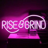 Cktbley Rise Grind Neon Sign Pink Hustle Led Neon Signs Motivational Wall Decor Inspirational Led Neon Light Words Sign Letter