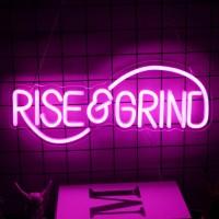 Cktbley Rise Grind Neon Sign Pink Hustle Led Neon Signs Motivational Wall Decor Inspirational Led Neon Light Words Sign Letter