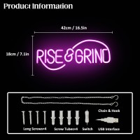 Cktbley Rise Grind Neon Sign Pink Hustle Led Neon Signs Motivational Wall Decor Inspirational Led Neon Light Words Sign Letter