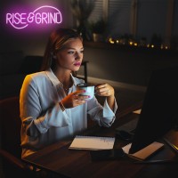 Cktbley Rise Grind Neon Sign Pink Hustle Led Neon Signs Motivational Wall Decor Inspirational Led Neon Light Words Sign Letter