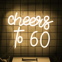 Cktbley Cheers To 60 Neon Sign 60Th Birthday Led Neon Lights Signs Warm White Happy Birthday Neon Signs For Wall Decor 60 Years