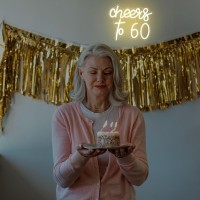 Cktbley Cheers To 60 Neon Sign 60Th Birthday Led Neon Lights Signs Warm White Happy Birthday Neon Signs For Wall Decor 60 Years