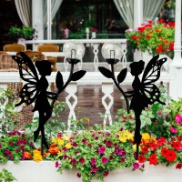 Ouddy Decor 2 Pack Solar Fairy Garden Decor Metal Fairy Statues With Crackle Glass Globe Solar Garden Lights Outdoor Silhouette