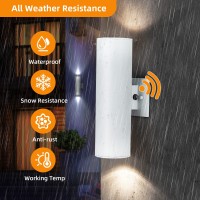 Outdoor Wall Lights, Exterior Dusk To Dawn Sensor Wall Lanterns, Matte White Front Door Lights With E26 Base Socket, Anti-Rust Waterproof Up Down Wall Mount Lights For Porch Patio Garage Doorway