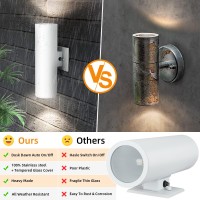 Outdoor Wall Lights, Exterior Dusk To Dawn Sensor Wall Lanterns, Matte White Front Door Lights With E26 Base Socket, Anti-Rust Waterproof Up Down Wall Mount Lights For Porch Patio Garage Doorway