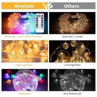 Minetom Globe String Lights Plug In 33 Ft 100 Led Usb Crystal Globe Fairy Lights With Remote And Timer Waterproof For Bedroom