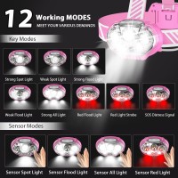 Mioisy Rechargeable Headlamp20000 High Lumen Bright 5 Led Head Lamp With Red White Lightipx4 Waterproof Headlight8 Mode Head