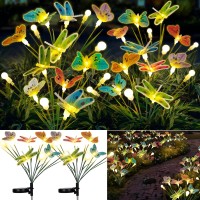 Solar Garden Lights, 2 Packs 16 Leds Solar Swaying Lights With Highly Flexible Wire, Like Lively Dragonfly Butterfly Firefly Flying In Garden, Waterproof Solar Outdoor Lights For Yard Pathway Decor