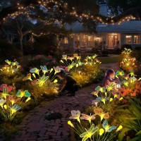 Solar Garden Lights, 2 Packs 16 Leds Solar Swaying Lights With Highly Flexible Wire, Like Lively Dragonfly Butterfly Firefly Flying In Garden, Waterproof Solar Outdoor Lights For Yard Pathway Decor