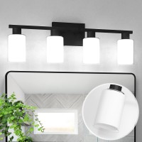 Zhizenl Bathroom Light Fixtures Over Mirror 4 Lights Matte Black Vanity Lights With White Glass And Clear Glass Lampshade Mode