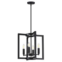 Dolaimy House 4 Light Hanging Industrial Kitchen Island Pendant Light Lantern Farmhouse Metal Cage,Black Finish Rustic Geometric Light For Over Sink Living Room Bedroom