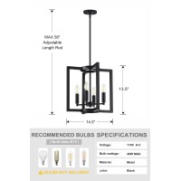 Dolaimy House 4 Light Hanging Industrial Kitchen Island Pendant Light Lantern Farmhouse Metal Cage,Black Finish Rustic Geometric Light For Over Sink Living Room Bedroom