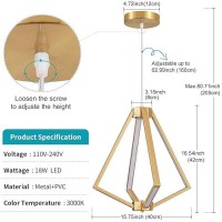 Vaziden Modern Gold Led Chandelier Pendant Lighting Fixture Dimmable 18W 3000K 1575 Ceiling Light Fixture Adjustable Height