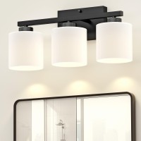 Honesorn Bathroom Light Fixtures Black 3Light Bathroom Vanity Light Over Mirror Modern Vanity Lights For Bathroom With Froste