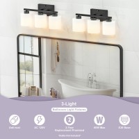 Honesorn Bathroom Light Fixtures Black 3Light Bathroom Vanity Light Over Mirror Modern Vanity Lights For Bathroom With Froste