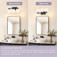 Honesorn Bathroom Light Fixtures Black 3Light Bathroom Vanity Light Over Mirror Modern Vanity Lights For Bathroom With Froste