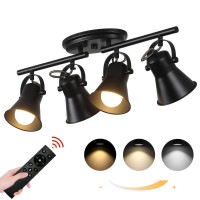 Keesfu 4Light Led Track Lighting Kit Black Semi Flush Mount Ceiling Light Dimmable With Remote Control Modern Accent Lighting F