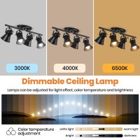 Keesfu 4Light Led Track Lighting Kit Black Semi Flush Mount Ceiling Light Dimmable With Remote Control Modern Accent Lighting F