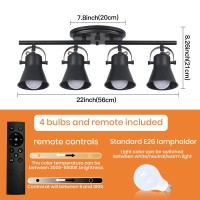 Keesfu 4Light Led Track Lighting Kit Black Semi Flush Mount Ceiling Light Dimmable With Remote Control Modern Accent Lighting F