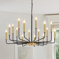 Rviezza Black And Gold Chandelier 16Light Farmhouse Chandelier For Dining Room Lighting Fixtures Hanging Industrial Modern Ch