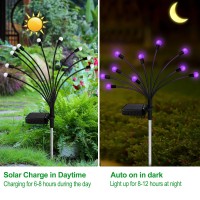 Solar Garden Lights Outdoor 2 Pack 20 Led Solar Purple Firefly Lights Waterproof Starburst Solar Wind Swaying Lights For Outsi