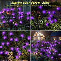 Solar Garden Lights Outdoor 2 Pack 20 Led Solar Purple Firefly Lights Waterproof Starburst Solar Wind Swaying Lights For Outsi