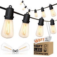 Konictom 100Ft Outdoor String Lights St38 Vintage Edison Led Patio Lights Waterproof With 52 Plastic Bulbs2 Spare Commercial D