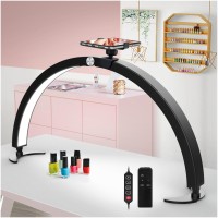 Yayusi Half Moon Light For Nail Desk With Phone Holder 29In 40W Nail Tech Light Nail Table Lamp With Wire Controller Remote