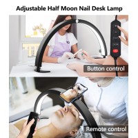 Yayusi Half Moon Light For Nail Desk With Phone Holder 29In 40W Nail Tech Light Nail Table Lamp With Wire Controller Remote