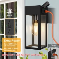 Oykyohei 2 Pack Porch Lights Outdoor Wall Sconce, Outdoor Light With Gfci Outlet, Waterproof Exterior Wall Lantern Light Fixtures, Anti-Rust Wall Lamp With Clear Glass For Patio Doorway Garage- Black