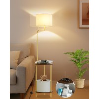 Lightdot 57In Floor Lamp With Shelves Mid Century Modern Standing Lamps With Bulb And Storage Bag Included White Pole End Tabl