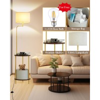 Lightdot 57In Floor Lamp With Shelves Mid Century Modern Standing Lamps With Bulb And Storage Bag Included White Pole End Tabl