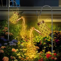 Forlivese 2Pcs Solar Watering Can With Lights Solar Lights Outdoor Decorations With Hanging Solar Garden Lights With Bracket Wa