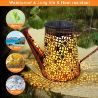 Forlivese 2Pcs Solar Watering Can With Lights Solar Lights Outdoor Decorations With Hanging Solar Garden Lights With Bracket Wa