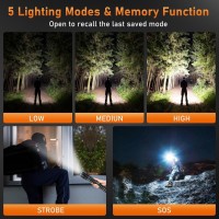 Wsiiroon Rechargeable Led Flashlight High Lumen, Powerful 900000 Lumens Super Bright Flashlights, Zoomable Long Handheld Tactical Flash Light For Camping Hiking Emergency Power Bank